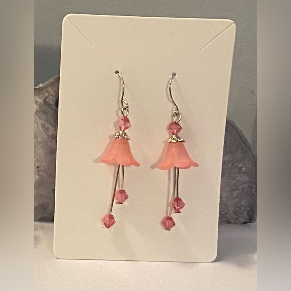 Pink Acrylic earrings with brass ear wires NEW